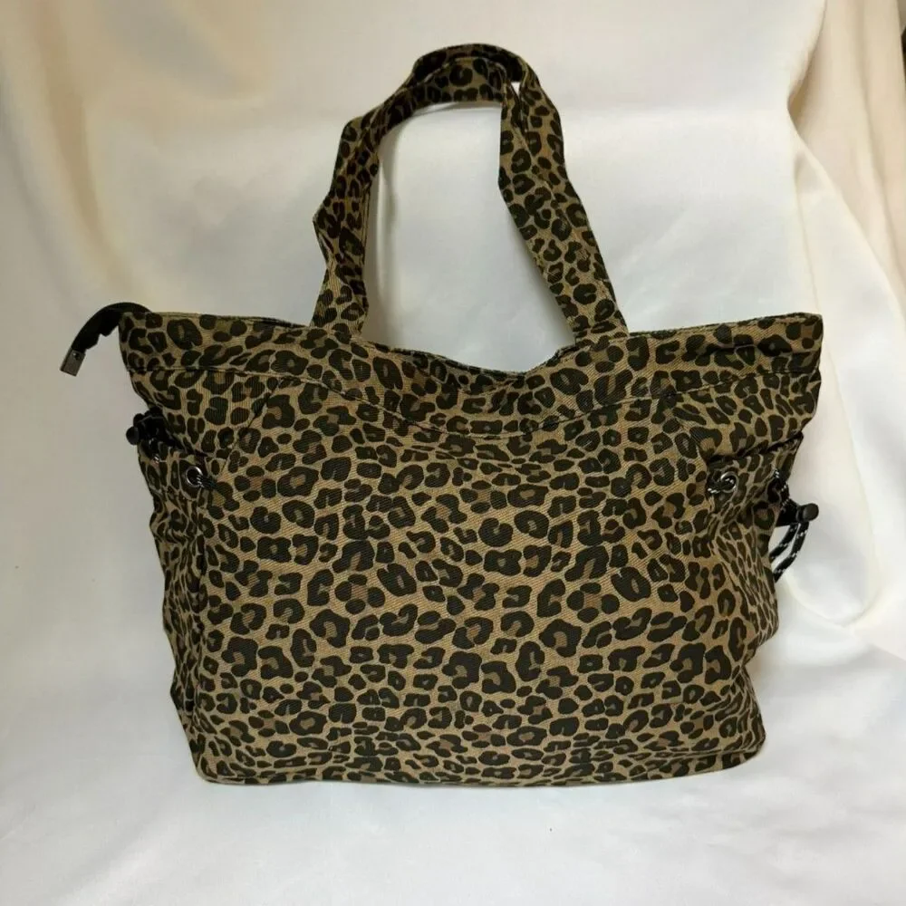 Large Leopard Print Tote Bag w/ Plush Keychain Pendant